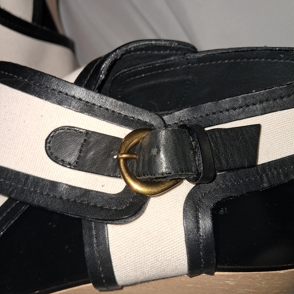 Isabel Marant "Zlova" Wedge EU 40 (9/9.5 US) Black Leather White Cotton Buckles - Picture 7 of 13